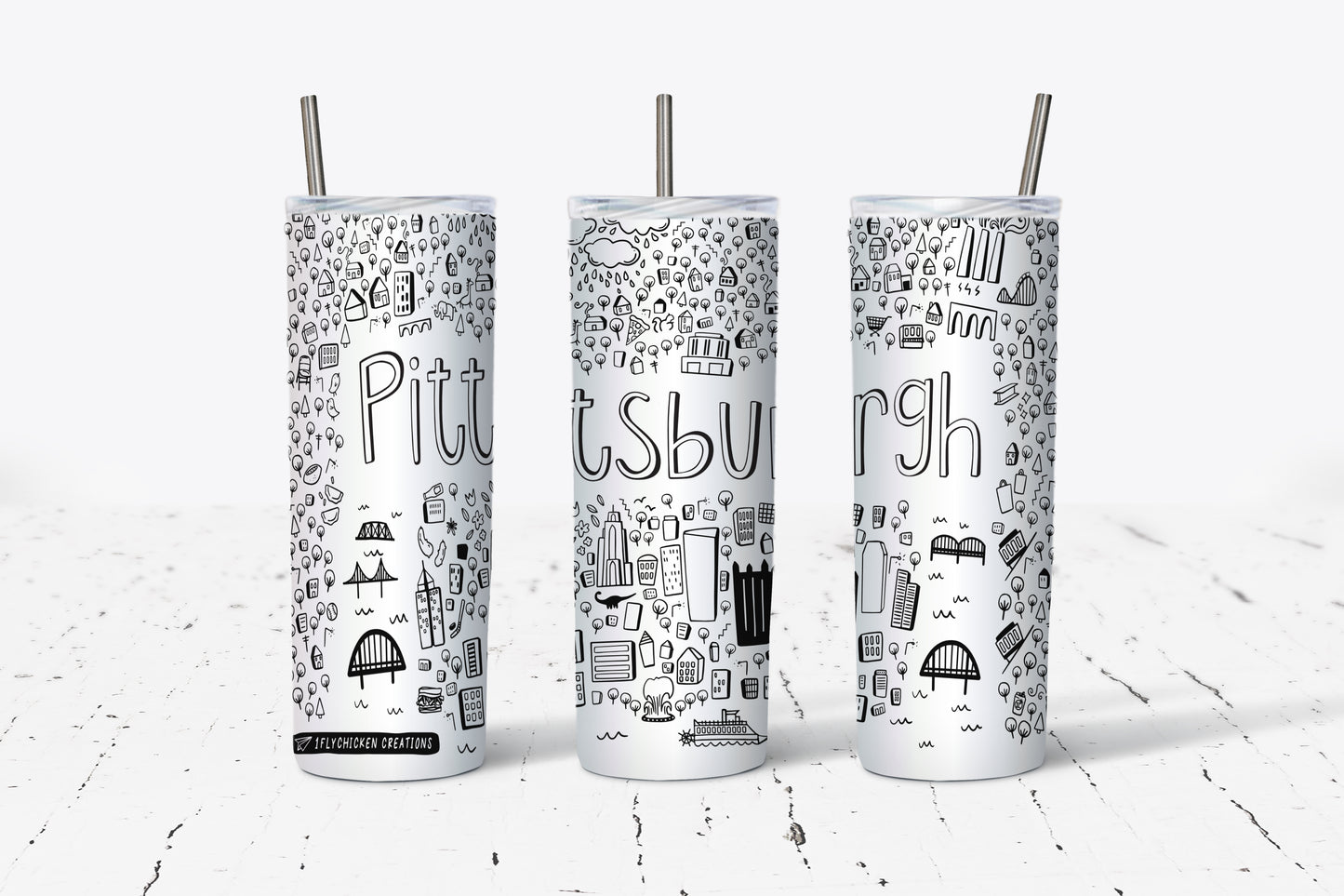 Burgh Bits: Doodle 20 oz Tumbler- Collaboration with 1 Fly Chicken Creations